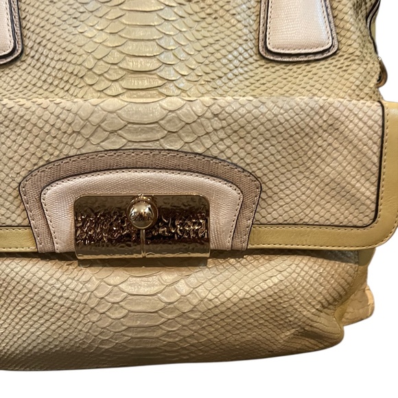 COACH PYTHON SNAKE PRINT LEATHER WOMEN'S SATCHEL HANDBAG LIME/YELLOW - Picture 5 of 13